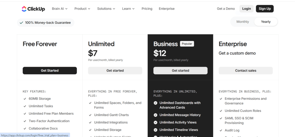 ClickUp client tracker list view grouped by status
