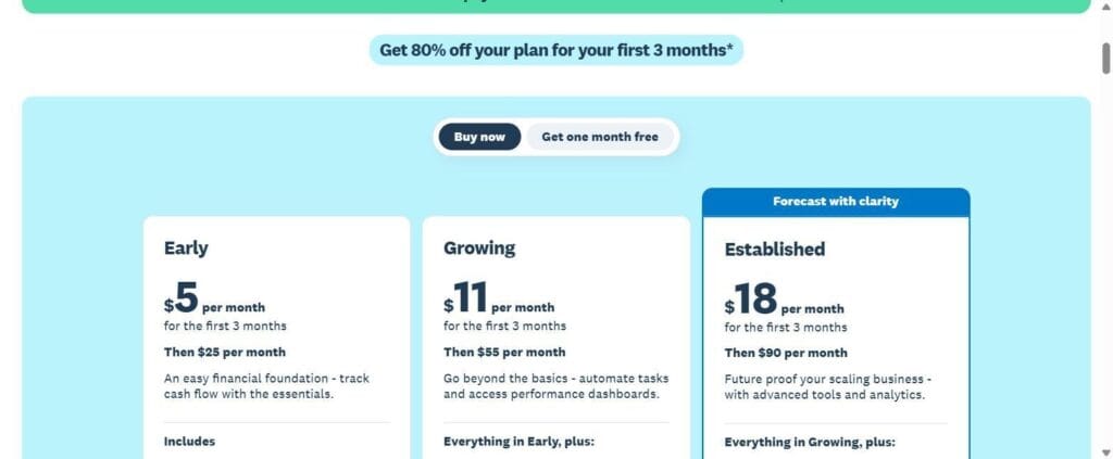 Xero live pricing page