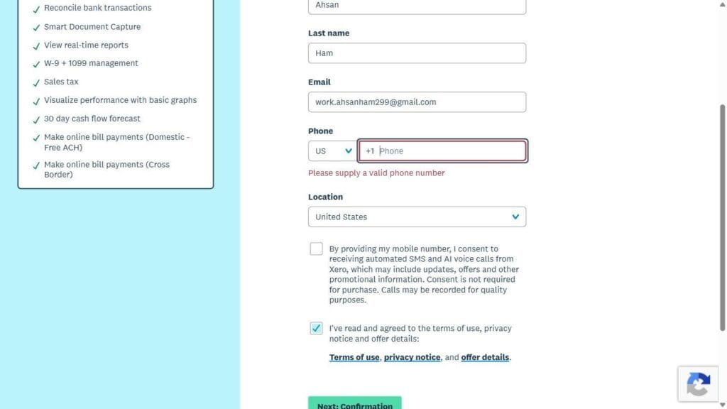 Xero trial signup
