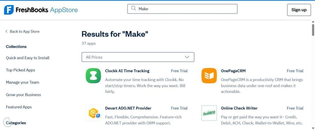 FreshBooks AppStore